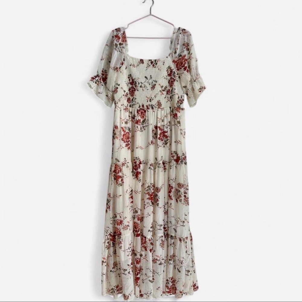 My Collection Floral Maxi Dress in Cream and Red